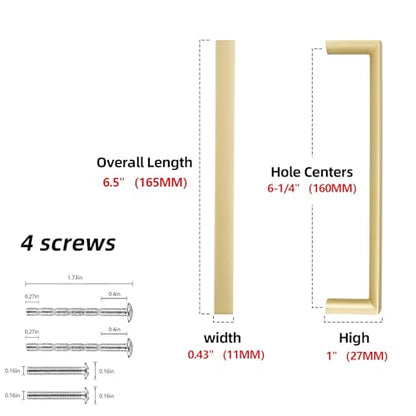 Brushed Gold Kitchen Cabinet Pulls 6-1/4 Inch 10 Pack - color: Brushed Gold, size: 6-1/4'' Hole Center(160mm)