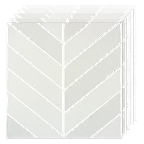 Select 5 Pack Peel and Stick Backsplash Chevron Tiles, 12x12in, Stone White - color: Stone White, size: Chevron Shape