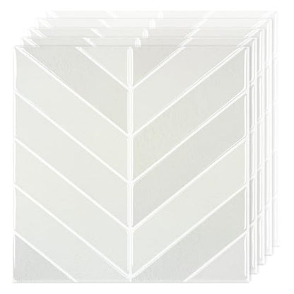 Select 5 Pack Peel and Stick Backsplash Chevron Tiles, 12x12in, Stone White - color: Stone White, size: Chevron Shape
