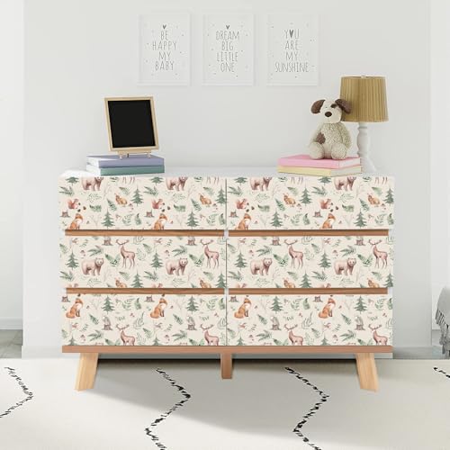 HLNIUC Beige Woodland Peel And Stick Wallpaper 17”x118”Forest Themed Room Paper Safari Animal Wall Paper Jungle Woodland Contact Paper Wildlife Fox Deer Bear Owl Wall Mural Squirrel Paper for Nursery - color: Style 6