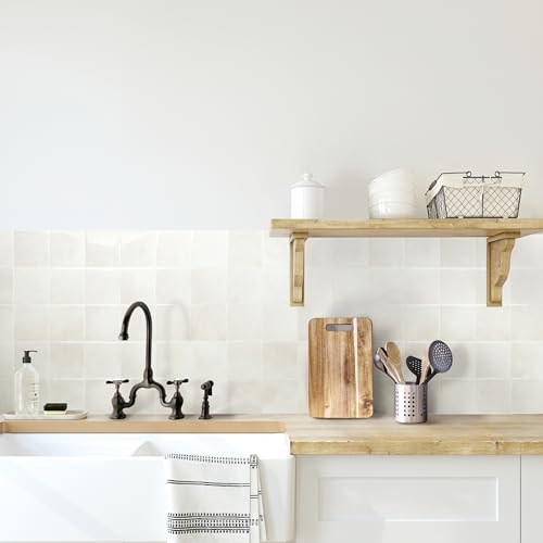 Smart Tiles Peel and stick backsplash, Zellige Chalk White, 9"x9" - color: Chalk White