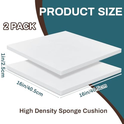 Frienda 2 Pack 1" x 16" x 16" Upholstery High Density Foam Square White - color: White, size: 1" X 16" X 16", style: Square