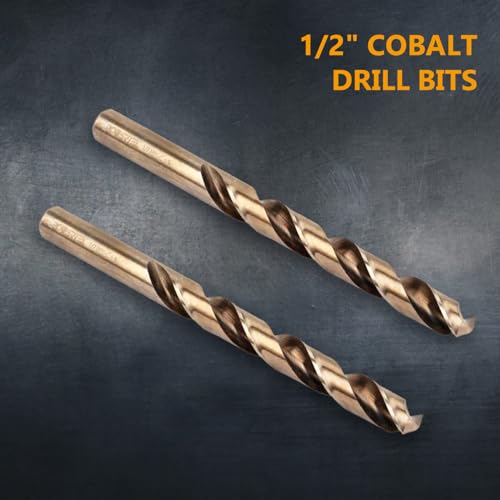 POWERTEC 1/2" & 3/8" Cobalt Drill Bits - 6 Pack - 5" & 6" Length - M35 HSS Jobber Length Twist Bits with 135° Tip for Drilling Wood, Metal, Stainless Steel, Nickel Alloy, Cast Iron & Plastic (QDB2100) - style: 6PK 1/2" & 3/8" Cobalt Drill Bits (M35 135°)