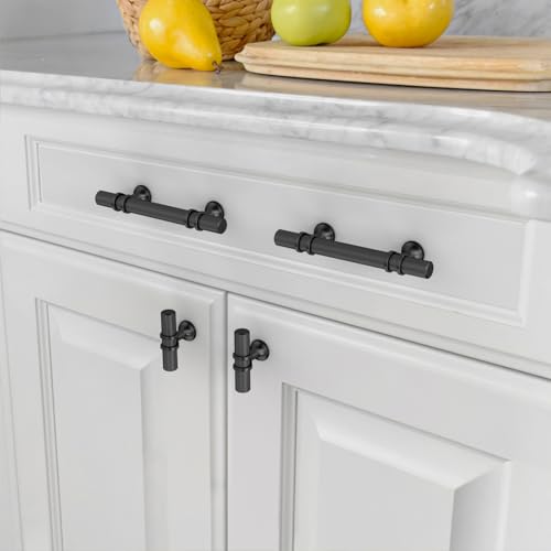 Amerdeco 10 Pack Knurled Matte Black Cabinet Pulls 3 Inch Hole Center Kitchen Cabinet Handles for Drawer, Cupboard and Wardrobe ZH0025 - color: Matte Black, size: 3"/76MM Hole Center, style: 10 Pack