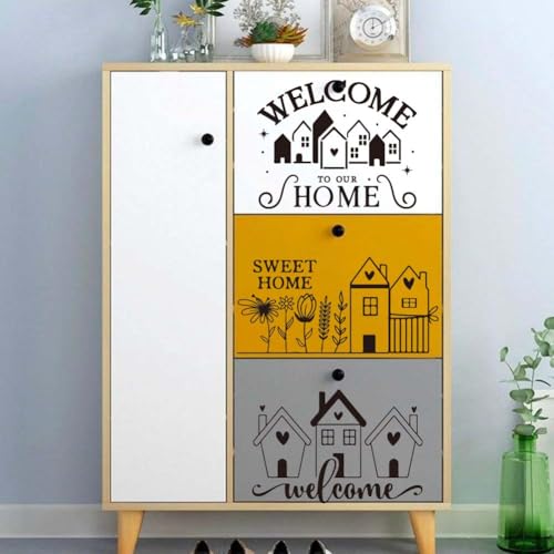 OLYCRAFT 3pcs/Set House Rub on Transfers for Furniture and Crafts 6x12 Inch Welcome Home Furniture Decals Transfer Stickers Rub on Decal with 1pc Scraper for Furnitures Home Decoration - style: Welcome Home