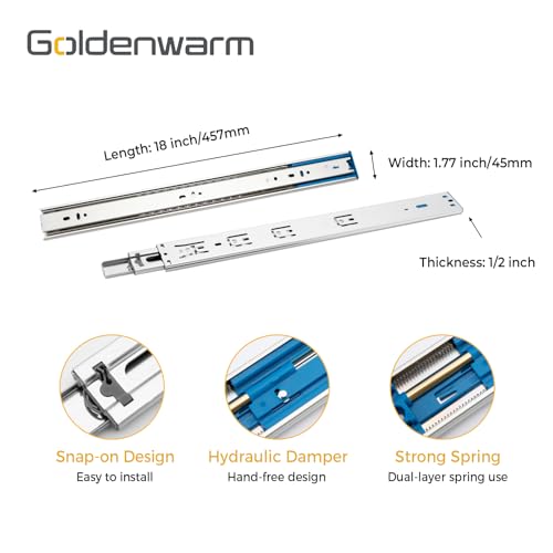 Goldenwarm 1 Pair 18 Inch Soft Close Drawer Slides - size: 18 Inch, style: 1 Pair