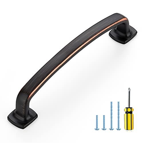 Ravinte Arch Cabinet Pulls Solid 10 Pack 5 Inch Oil Rubbed Bronze Kitchen Cabinet Handles Flat Square Foot Curved Drawer Pulls Hardware for Kitchen Cabinet - color: Oil Rubbed Bronze, size: 5 inch hole center