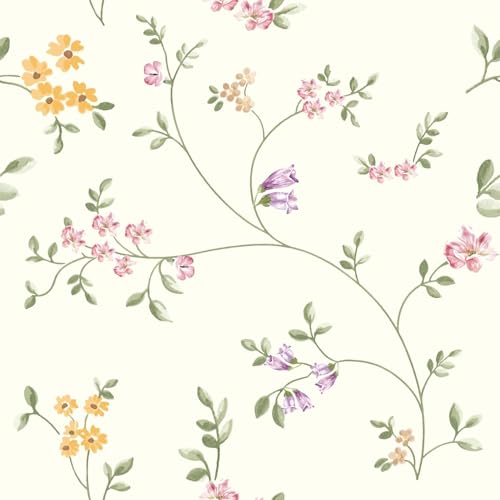 HLNIUC Multicolor Flower Wallpaper - Self Adhesive Floral Wallpaper for Girl Bedroom & Living Room (44 x 300 cm) - Wildfloral Waterproof Green Leaf Wall Paper - color: Flower 2