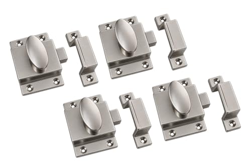 QCAA Traditional Large Oval Turn Cabinet Latch, Solid Brass, 2", for Cupboard & Other Furniture, Brushed Satin Nickel, 4 Pack, Made in Taiwan - color: Brushed Satin Nickel, size: 4 Pack
