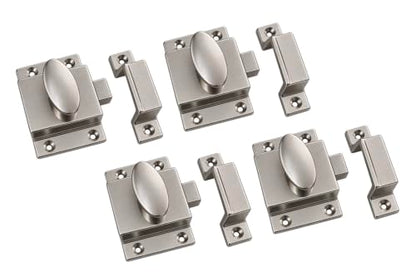 QCAA Traditional Large Oval Turn Cabinet Latch, Solid Brass, 2", for Cupboard & Other Furniture, Brushed Satin Nickel, 4 Pack, Made in Taiwan - color: Brushed Satin Nickel, size: 4 Pack