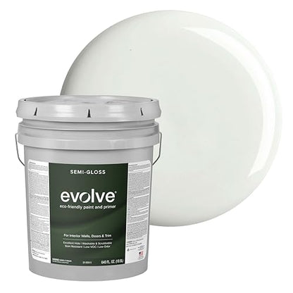Evolve Interior Paint & Primer, Four Sheens, 1-Gallon & 5-Gallon, Designer Curated Color Palette – One-Coat Coverage, Excellent Hide, Low VOC, Low Odor, Washable Paint for Walls, Ceilings & Trim - Semi-Gloss Sheen (Antique White, 5-Gallon (640 fl. Oz.)) -