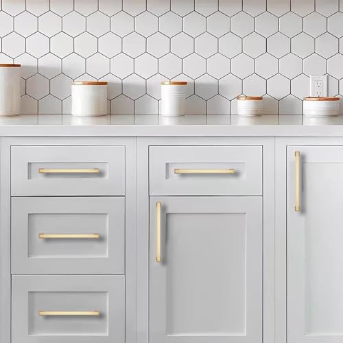 khtumeware 10 Pack 10inch(256mm) Hole Center Brushed Brass Cabinet Pulls Heavy-Duty Satin Brass Cabinet Hardware Pulls for Kitchens, bathrooms and Dresser Handle - color: Brushed Brass, size: 10inch(256mm) hole center