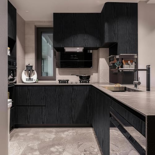 Black Wood Grain Wallpaper Contact Paper for Cabinets 118’’17.7’’ - size: 17.7"W x 118"L