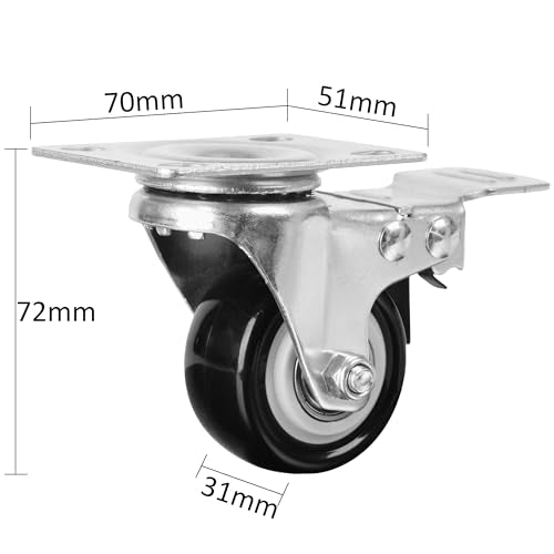 Finnhomy Caster Wheels Set of 4 with Brake 2 Inch Heavy Duty Plate Swivel Casters Premium PU Wheels for Furniture/Workbench Load Bearing 800 Lbs Lockable Anti-wear Smooth Casters Black (Free Screws) - style: 2" (with Brake)