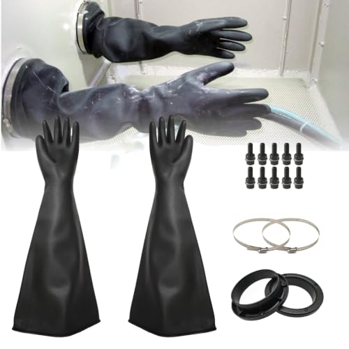 Heavy Duty Sandblasting Gloves Rubber Gloves for Sandblaster Protective Safety Work Black Striped Glove - color: Black 27.5" Gloves Set