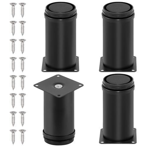 4-Pack 4 Inch Furniture Legs, Stainless Steel Adjustable Round Cabinet Legs with 16Pcs Screw for Cabinet Sofa Shelves Table DIY Furniture(Black 50x100mm) - color: Black, size: 4 Inch