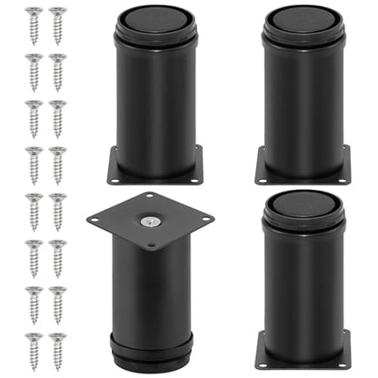 4-Pack 4 Inch Furniture Legs, Stainless Steel Adjustable Round Cabinet Legs with 16Pcs Screw for Cabinet Sofa Shelves Table DIY Furniture(Black 50x100mm) - color: Black, size: 4 Inch