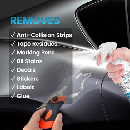 Car Adhesive Remover Spray – Glue & Sticker Remover for Car Paint, Glass & Windows, Removes Decals, Tape & Label Residue – Automotive Adhesive Cleaner Kit with Scraper & Towel, 3.4oz/100ml