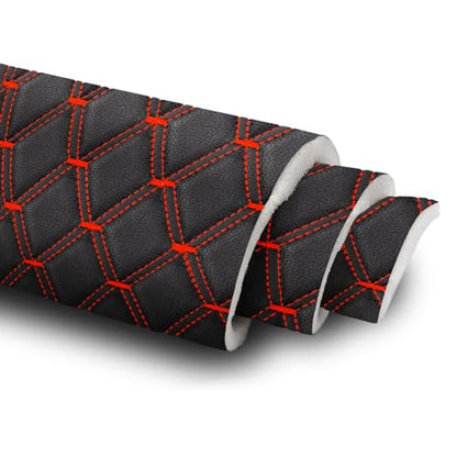 Vinyl Upholstery Diamond Fabric by the Yard, Black with Red Stitching - color: Black(red Thread), size: Style-B