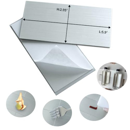 AULIGET 100-Piece Stainless Steel Subway Tile Peel and Stick Backsplash, 3" x 6" Metal Stick on Wall Tiles for Backsplash Kitchen, Bathroom, Laundry Room, Camper, Fireplace - color: Stainless Steel