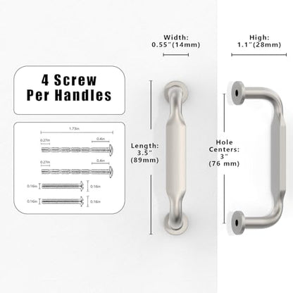 10 Pack Brushed Satin Nickel Cabinet Pulls 3 Inch(76mm) Kitchen Cabinet Handles Cabinet Hardware for Drawer Pulls - color: Brushed Satin Nickel, size: 3" Hole Center