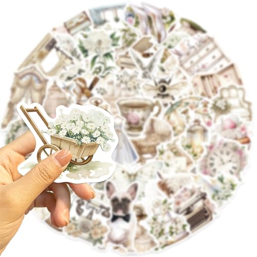 50pcs Cute White Aesthetic Stickers Cute Vinyl Laptop Decals, Waterproof White Renaissance Aesthetic Stickers, Pack for Girls Water Bottles Laptop Computer Phone Guitar - color: White
