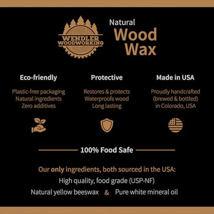 Natural Wood Wax (4 oz) for Cutting Boards, Wooden Utensils, Butcher Blocks, Wooden Surfaces - Made with Natural Beeswax and Mineral Oil, Handcrafted in USA, Food Safe, Conditioner, Wood Butter - size: 4 Ounce