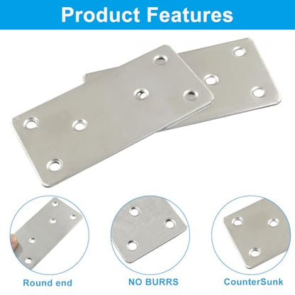 Murtenze 12 Pack Flat Mending Plate, 100 x 50mm Stainless Steel Straight Brace Repair Joining Fixing Bracket for Wood Furniture - size: 100 x 50mm