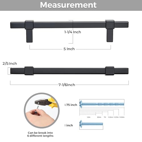 15 Pack Black Cabinet Handles, 5" Hole Center Kitchen Drawer Pulls - color: Black, size: 5 Inch Hole Center