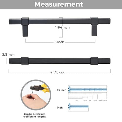 15 Pack Black Cabinet Handles, 5" Hole Center Kitchen Drawer Pulls - color: Black, size: 5 Inch Hole Center