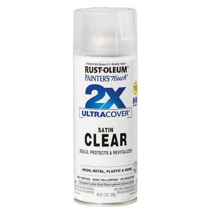 Rust-Oleum Painter's Touch 2X Ultra Cover Spray Paint, Satin Clear - color: Satin Clear, size: 12 Ounce (Pack of 1)