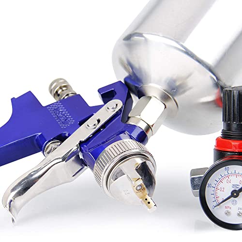 BANG4BUCK Professional HVLP Gravity Feed Air Spray Gun, 1.4mm 1.7mm 2.5mm Nozzles, 1000cc Aluminum Cup with Gauge for Auto Paint, Primer, Clear/Top Coat & Touch-Up - color: Blue