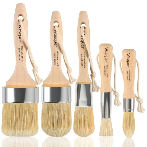 Wesquer 5-Pack All in One Paint Brush - Chalk & Wax Brushes for Furniture
