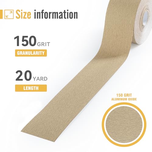 150 Grit Sandpaper Roll 20 Yard Long Continuous Roll,2-3/4” Wide Adhesive Backed Sandpaper Roll Sanding Sheets for Automotive,Woodworking,Hand Sanding Blocks - style: 150Grit