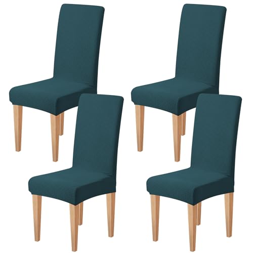 Dioxide Stretch Chair Covers for Dining Chairs, Washable Dining Chair Covers Set of 4, Soft Kitchen Chairs Seat Covers, Jacquard Parson Chair Slipcover Protectors for Home Hotel Restaurant Banquet - color: Cyan, size: 4PCS