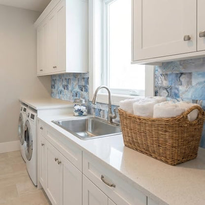 32 Sheets Blue Onyx Marble Look Peel & Stick Subway Tile 4"x8" - color: Blue Onyx Marble, size: 32 Pcs 4" x 8" x 0.07"