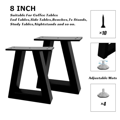8 Inch Trapezoid Metal Table Legs Black, DIY Furniture Feets for Bench, Coffee Table, Stool Cabinet Legs, Including Screws and Adjustable Feet Pads, 8 Inch x 7.9 Inch - size: 8 Inch T