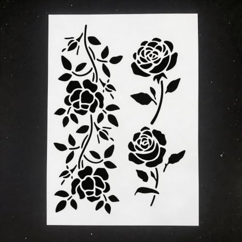 TIAMECH A4 Reusable Rose Flower Stencil for Painting - color: Rose Flower Vine