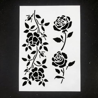TIAMECH A4 Reusable Rose Flower Stencil for Painting - color: Rose Flower Vine