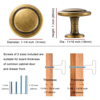 KOOFIZO 10 Pack Antique Brass Cabinet Knobs Round Single Hole Pulls 1960 - color: Antique Brass, size: Knob 1 - 10Pcs, style: Round
