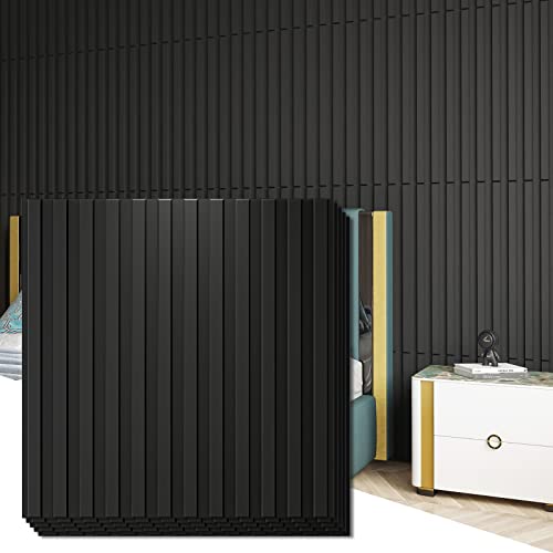 Art3d 3D Fluted Textured Slat Wall Panels, 19.7 x 19.7 in, 12-Pack, Black - color: Square - Black, size: 19.7 x 19.7in.