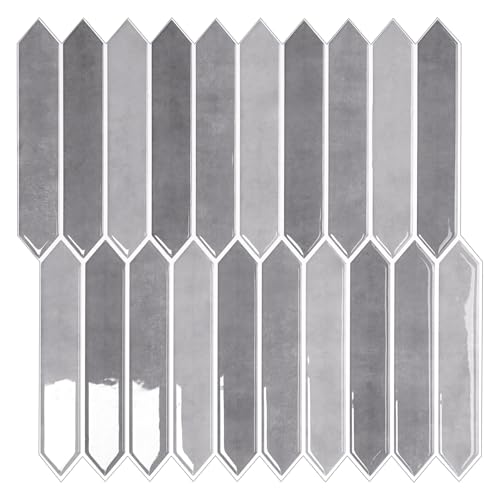 10-Sheet Peel and Stick Backsplash Tile, Self-Adhesive Gray Long Hexagon Wall Tiles, Stick on Backsplash for Kitchen, Bathroom, Fireplace, RV, Thicker Design(12"×12"). - color: Gray