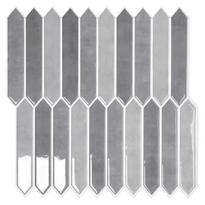 10-Sheet Peel and Stick Backsplash Tile, Self-Adhesive Gray Long Hexagon Wall Tiles, Stick on Backsplash for Kitchen, Bathroom, Fireplace, RV, Thicker Design(12"×12"). - color: Gray
