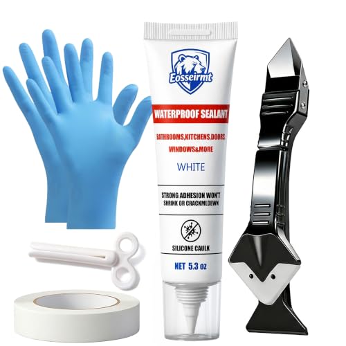 White Silicone Caulk, Waterproof Sealant & Tool Kit, 5.3 Oz