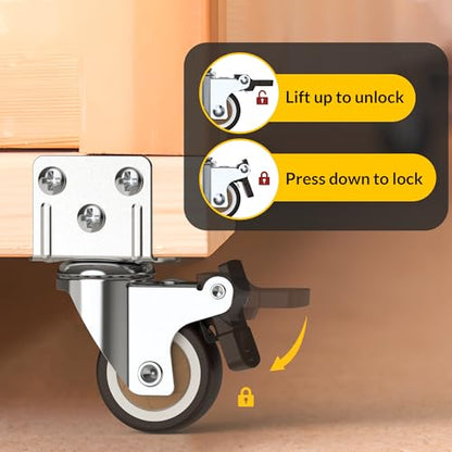 Side Mount Casters Wheels 1.25Inch with Heavy Duty Thickened L-Shaped Plate