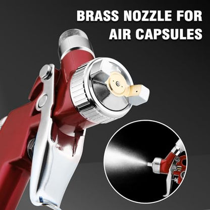 Mini HVLP Air Spray Gun, Touch Up Paint Guns with 0.8/1.0mm Nozzles - color: Red