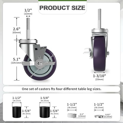 4 Inch Expanding Stem Caster Set of 4 for Stainless Steel Table - style: 4 Inch