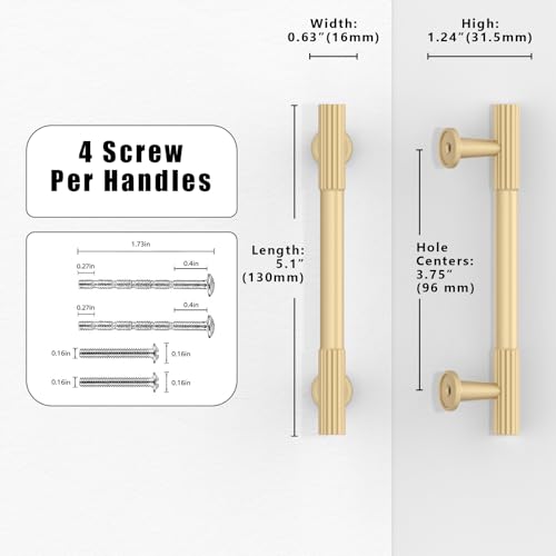 10 Pack Brushed Gold Cabinet Pulls 3.75 Inch(96mm) Kitchen Cabinet Handles Cabinet Hardware for Drawer Pulls - color: Brushed Gold, size: 3.75" Hole Center