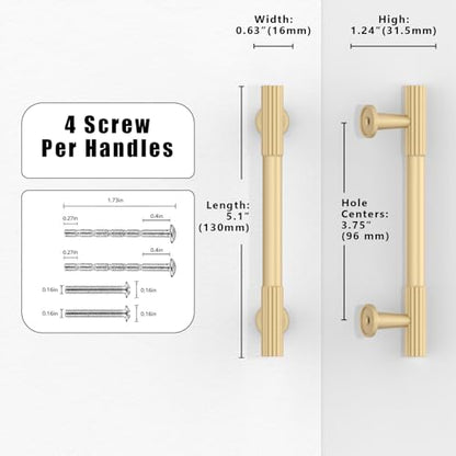 10 Pack Brushed Gold Cabinet Pulls 3.75 Inch(96mm) Kitchen Cabinet Handles Cabinet Hardware for Drawer Pulls - color: Brushed Gold, size: 3.75" Hole Center
