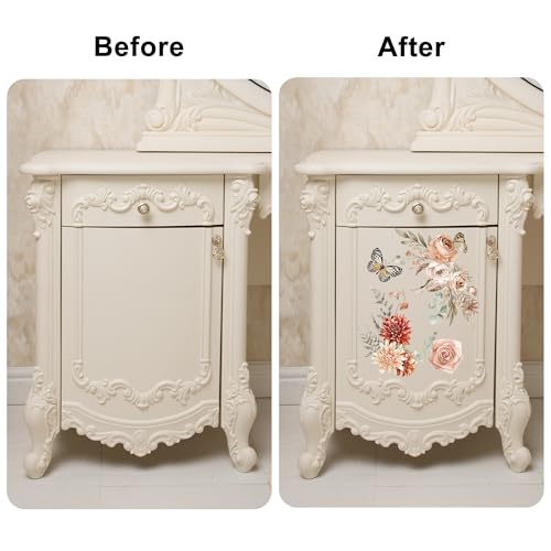 Joeyan Boho Bouquets Rub On Transfers for Furniture and Crafts,12''x18'' - style: Boho Bouquets